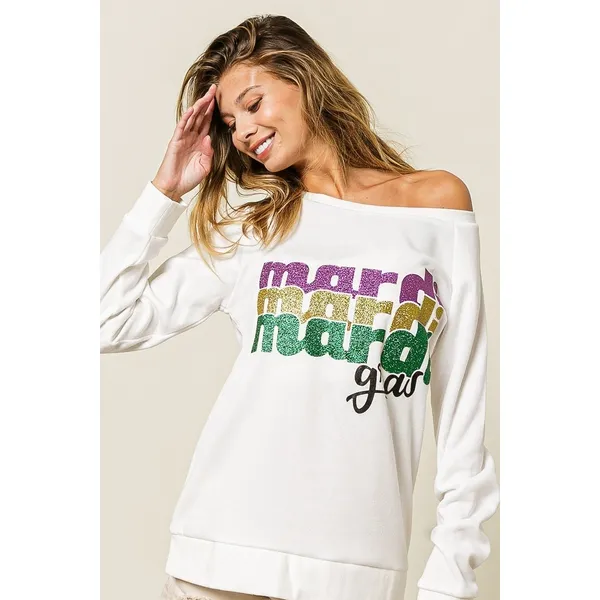 BiBi Mardi Gras Glitter Lettering Sweatshirt - Image 3