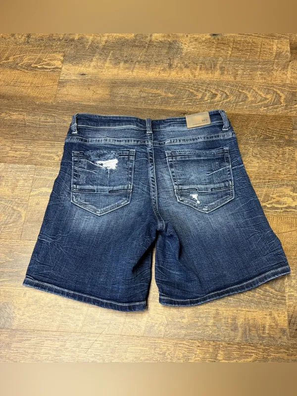 BKE Payton Denim Jean Shorts Womens 28 Dark Wash Whiskered Mid Rise Bermuda 7” - Image 9