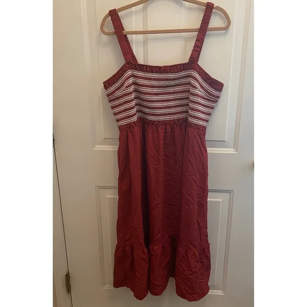BTFBM Rust Red Smocked Tiered Midi Dress‎ XXL Boho Square Neck Sleeveless - Image 2