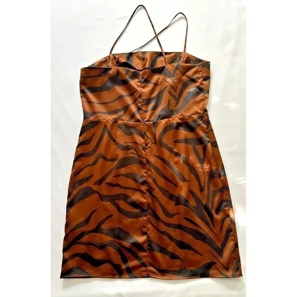 Topshop womens satin‎ Brown/Black Animal print slip dress w/straps 10 NWT - Image 2