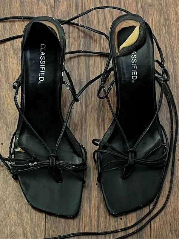 Caged Black Lace-Up Strappy Women's Sandals - Image 10