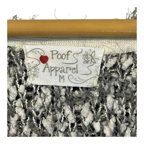 Poof Apparel Cardigan Womens Medium Grey White Hooded‎ Longline Textured Pocket - Image 5
