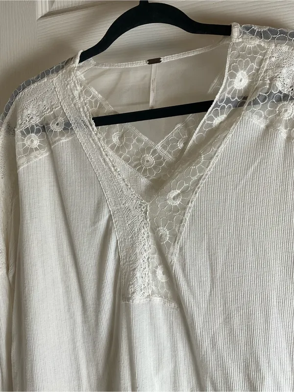 Free People Lola Lace Thermal Knit Long Sleeve Woman’s Top Cream S - Image 4