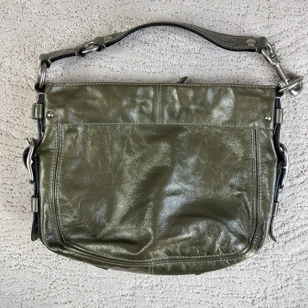 Vintage Coach Metallic Gold Patent Leather Bag Slouchy Hobo - Image 9