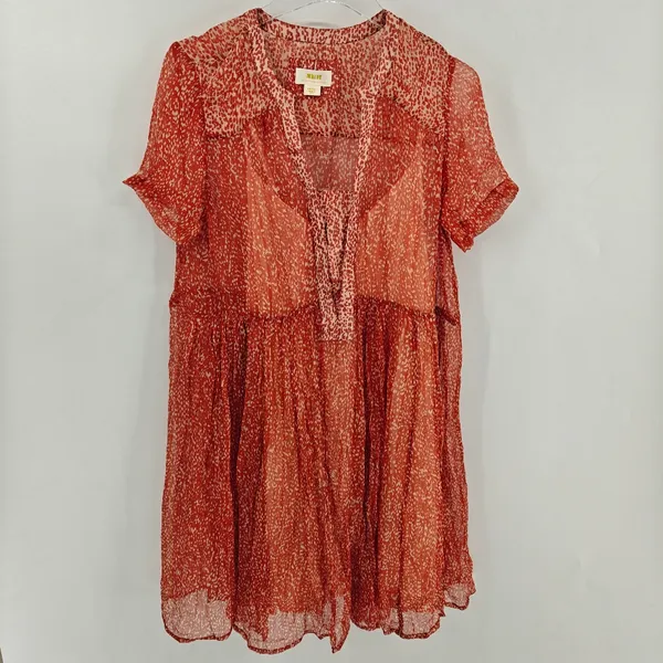 Maeve Anthropologie Adrian Sheer Tunic Dress‎ in dark orange. Size S. - Image 3