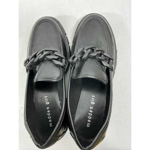 Womans Excellent Madden Girl Hoxxtonn Chunky Platform Chain Loafers 7.5 M Black - Image 5