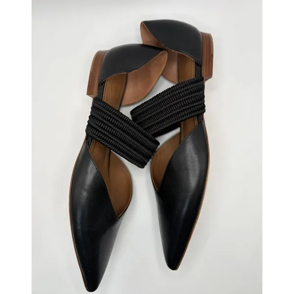 Malone Souliers Maureen‎ Pointed Toe Black Leather Corded Strap Flats Shoes - Image 7