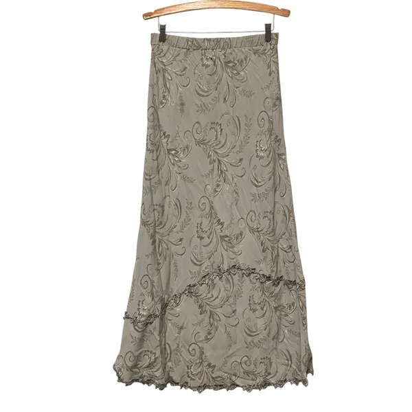 Vintage Y2K Large‎ Long Skirt Gray Embroidered Classic 90 Normcore Maxi Academia - Image 4