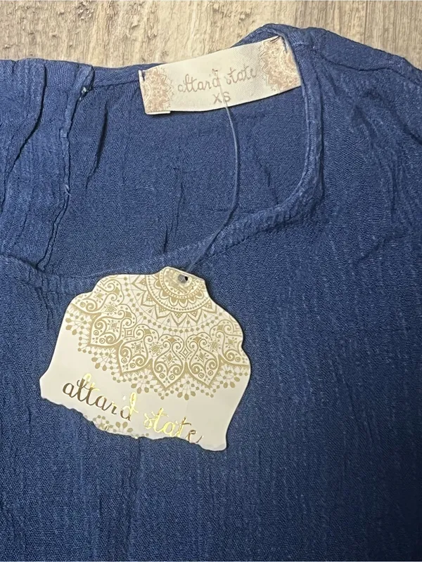 NWT Altard State Babydoll Peplum Top Sz XS Ensign Blue Crinkle Tiered Boho - Image 2
