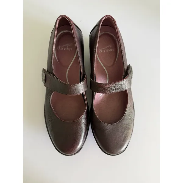 Dansko Womens Adelle Mary Jane Shoes Size 36 6 Burgundy Red Leather Wedge‎ Heels - Image 3