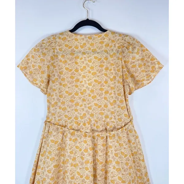 Madewell Womens Dress Yellow Fiore Mini Floral Ditsy V Neck Wrap A Line Boho XS - Image 11