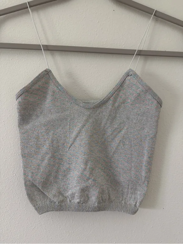 Free People Gray Rainbow Sparkle Metallic Ribbed Thin Strap Seamless Tank M/L - Image 5