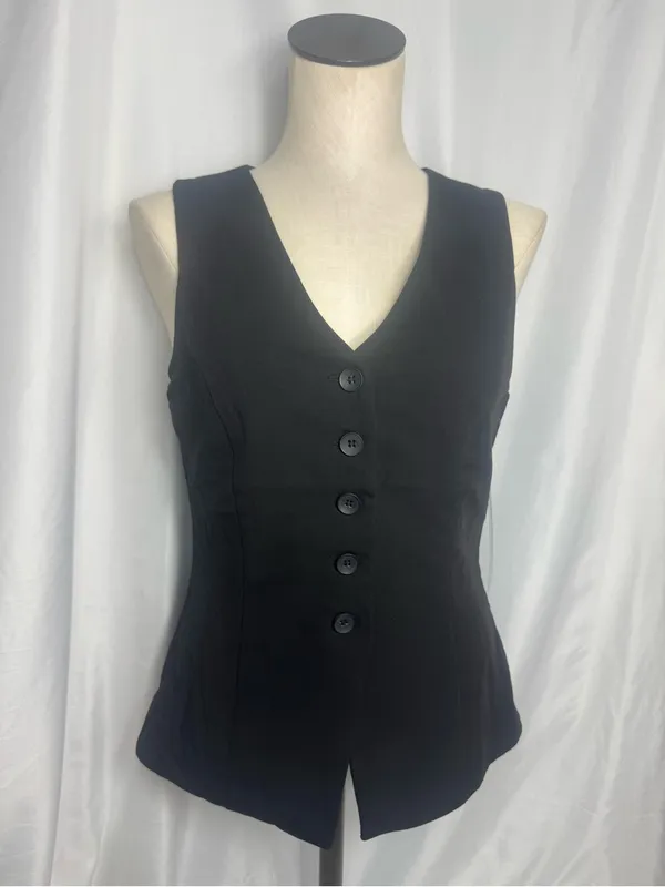 Black Button Front V-neck Sleeveless casual business Tailored Vest Top M NWT - Image 2