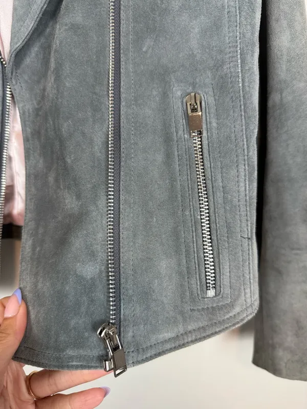 Doma Gray Suede Moto Jacket Size Small - Image 8