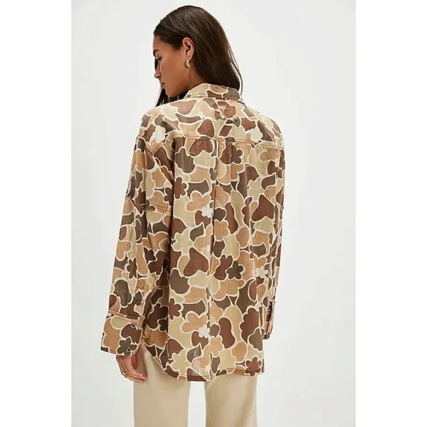 Free People Bohemian Camouflage Camo Oversized Hidden Valley Shirt Neutral Large - Image 3