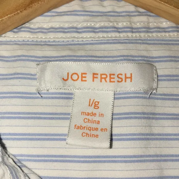 Joe Fresh striped button down dress shirt size large blue white stripe cotton - Image 8