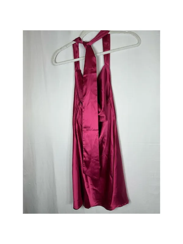CantonWalker Mini Dress Womens M Magenta Satin Halter Cowl Neck Backless - Image 4