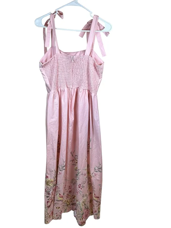 Joie Bridgerton Cottagecore Pink Floral Midi Dress Tie Shoulder Tea Party XL NWT - Image 3