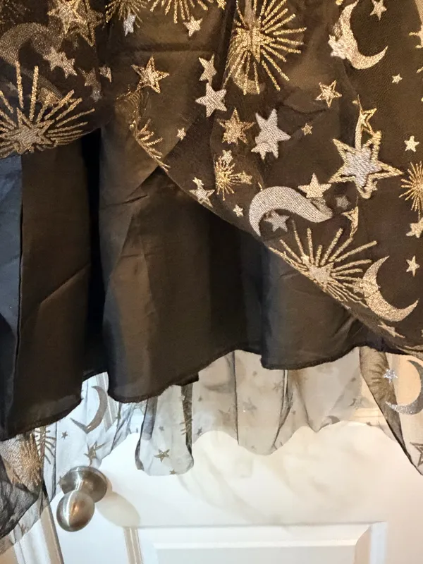 Celestial Moon Stars Tulle Skirt Black Gold Silver Sheer Mesh S/M Whimsigoth - Image 3