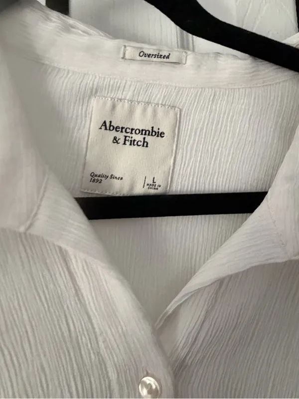 Abercrombie crinkle long sleeve white button up sz large - Image 5