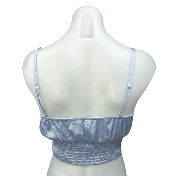 Idem Ditto Blue Silk Satin Sleeveless Smocked Ruched Cami Crop Top Size S - Image 2