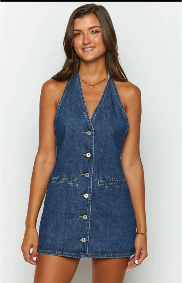Beginning Boutique Denim Dress Corbin Halter Neck Mini - Image 2
