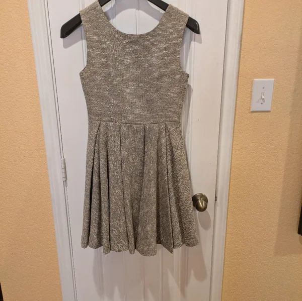 Anthropologie Paper Crown "Parkside" Sparkle Tweed Pleated Fit & Flare Dress S - Image 6