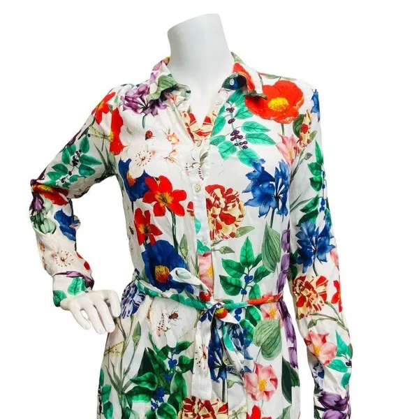 Zara White‎ Floral Women's Small Cottagecore Garden Dragonfly Print Shift Dress - Image 5