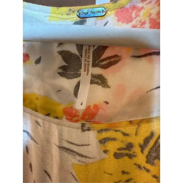 Free People Part Time Lover Floral Tie Front Mini‎ Dress Sz 4 yellow gray - Image 5