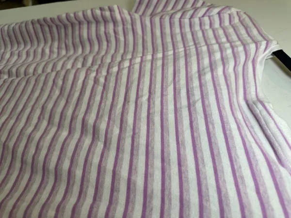 Talbots 100% Cotton Short Sleeve Striped V-Neck T-Shirt Size L White and Purple - Image 3