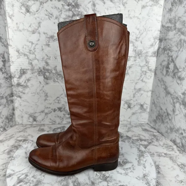 FRYE Womens Vintage Melissa Button Tall Riding Boots Size 7 Brown Cognac Leather - Image 3