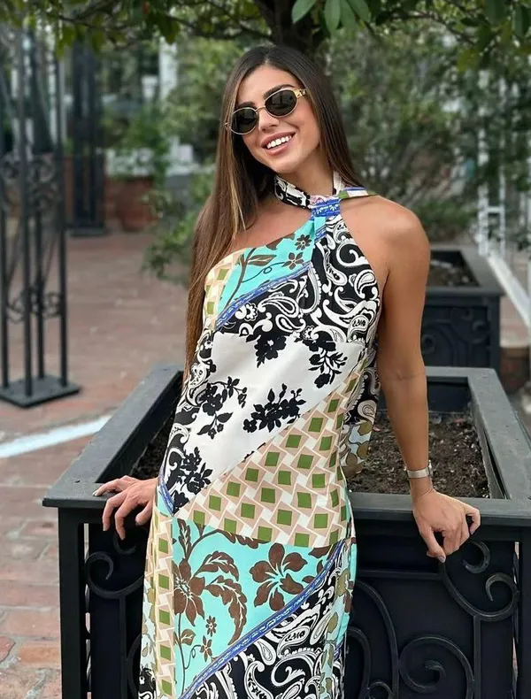 ZARA dress maxi Multicolor Halter printed satin effect casual wedding party - Image 11