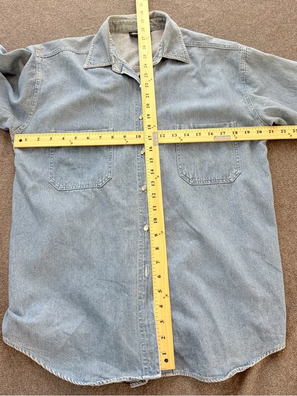 Light Wash Utility Denim Button-Down Shirt chest Pockets Plus Sz 1XLarge - Image 4