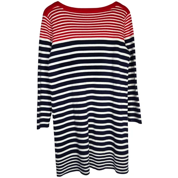 Joules‎ Knitwear Womens Striped Long Sleeve Sweater Dress Pockets Red Navy - Image 2