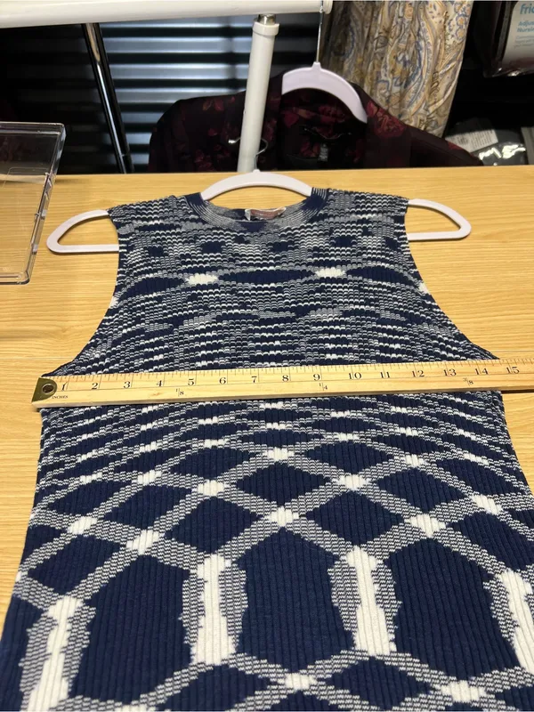 See by Chloé Navy & White Geometric Ribbed Knit Dress XL - Image 12