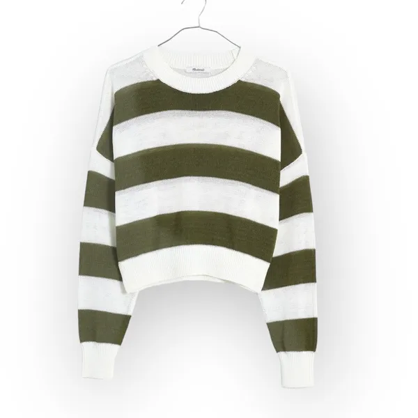 J.Crew Loose-Knit Crewneck Sweater Women's Small Off White Green Long Sleeve NWT - Image 12