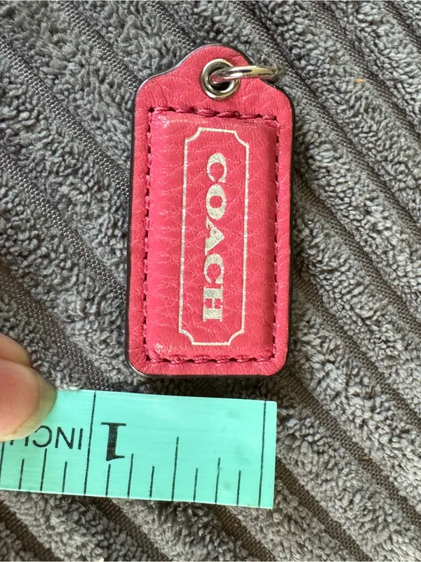 Coach Red Leather Silver Embossed Rare 2” Fob Hang tag Charm Keychain Bag Purse - Image 5
