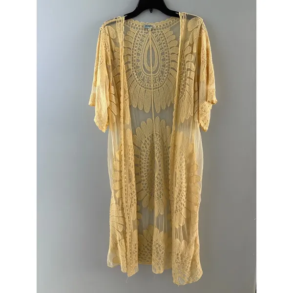 Rebellion Again Lace Duster Small Creamy Yellow Sheer Kimono Romantic Coquette * - Image 5