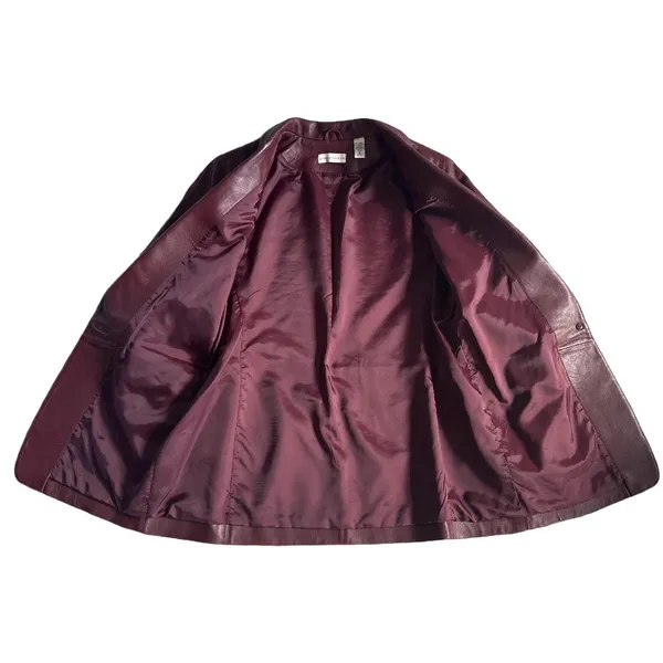 Lord & Taylor Womens Burgundy Wine Genuine Leather Blazer Jacket 10 Y2K Mob Wife - Image 5