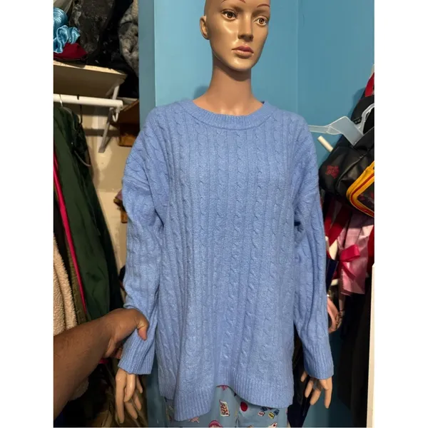 Women’s hippie rose Classic Cable Knit Women's Sweater - Light Blue size XL - Image 2