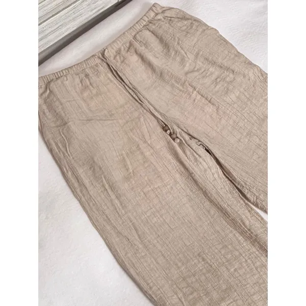 Zara Wrinkle Effect Wide Leg Pants Women's Large Beige Drawstring Pull-On Casual - Image 4