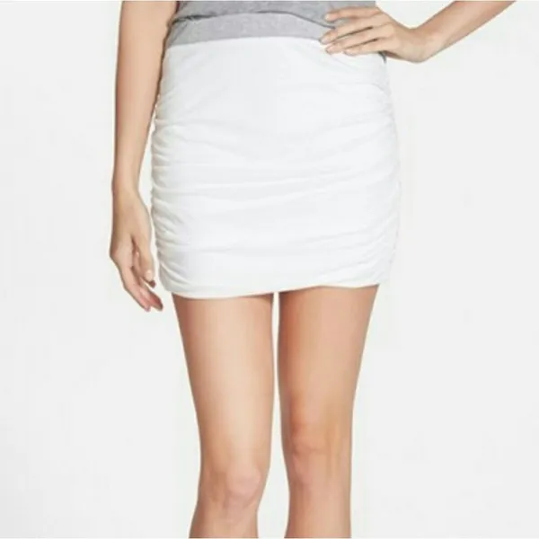 Splendid Supima Cotton White Ruched Mini‎ Skirt with Grey Waistband Size Small - Image 9