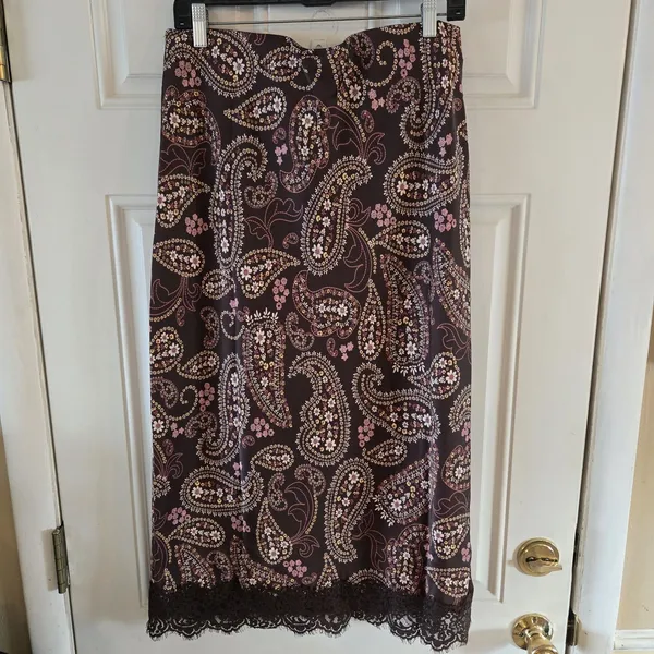 Edited Maren Morris Womens L Brown Floral Paisley Satin Midi Slip Skirt NWT - Image 2