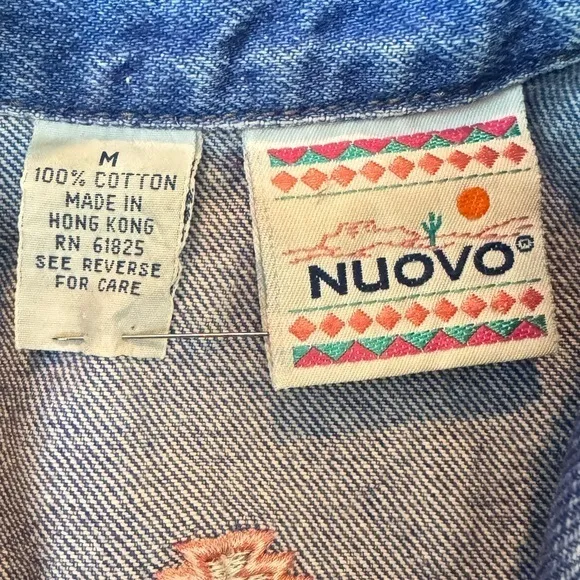 Vintage Cropped Embroidered Denim Jacket Southwestern‎ Boho Medium - Image 2
