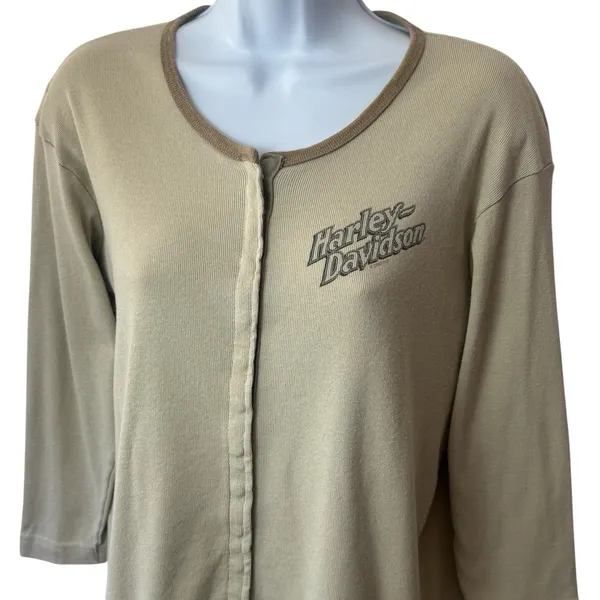 Vintage Harley-Davidson Motorcycle Button Front Knit Ribbed Top Dallas Texas‎ XL - Image 3