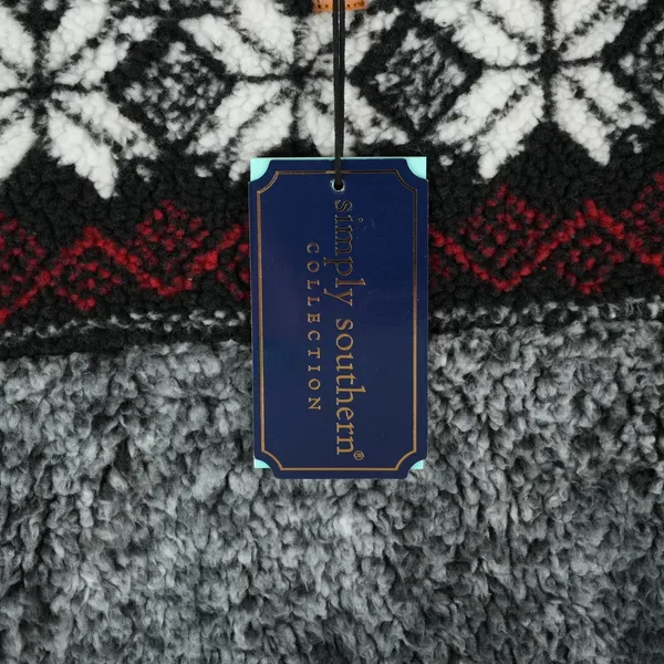 Simply Southern Sherpa Fleece Womens M Faux Fur Fair Isle Quarter Zip‎ Pullover - Image 6