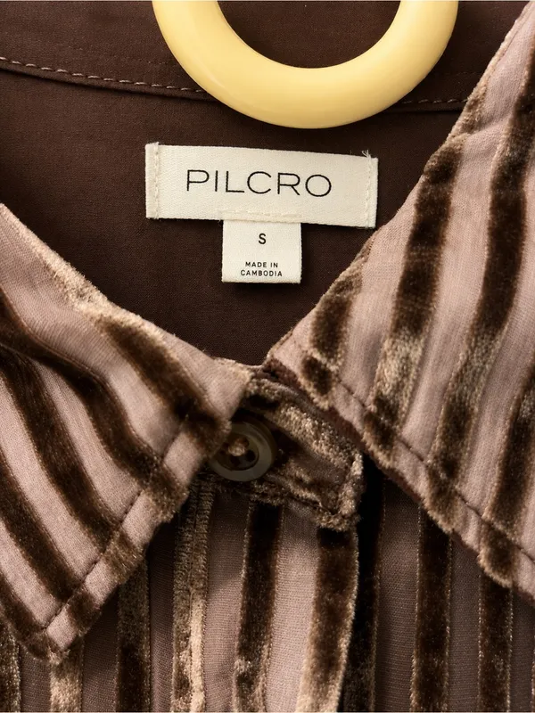 Pilcro anthropology velvet striped button down shirt size small blouse - Image 2