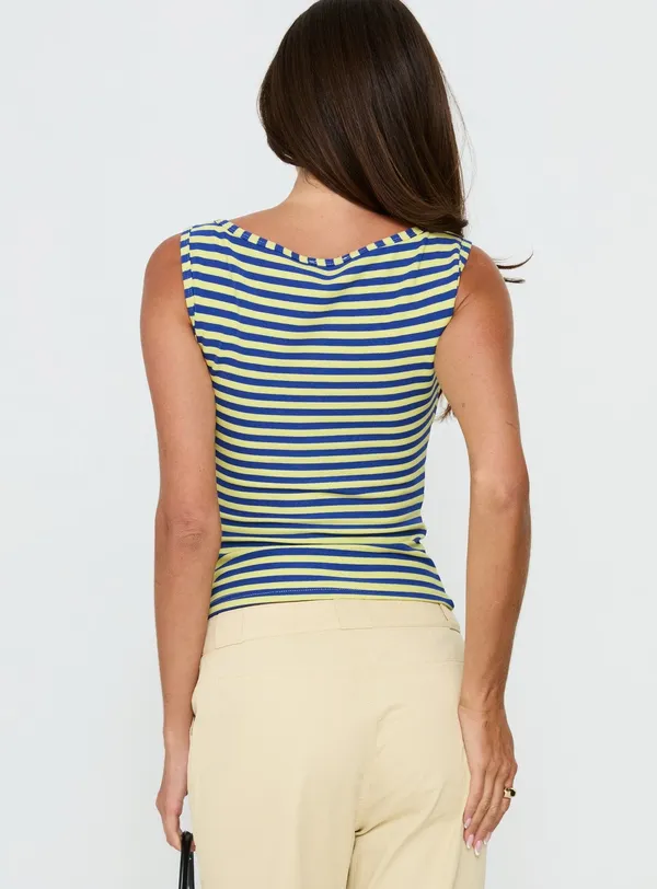 NWT Princess Polly Arivelle Tank Top Blue / Yellow Stripe - Image 2