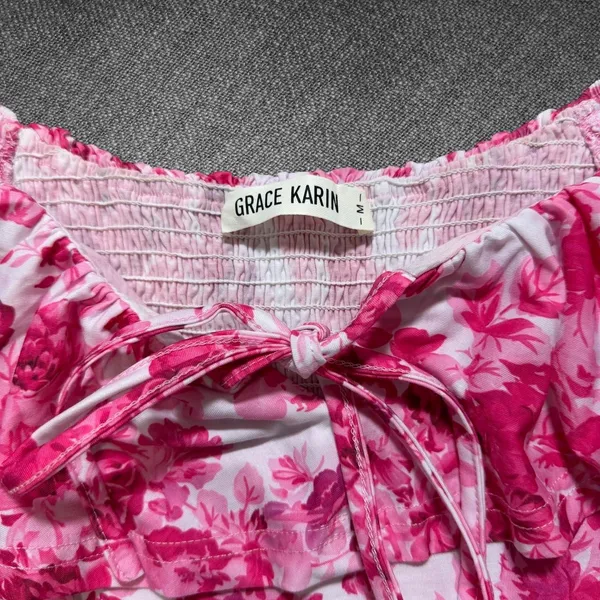 Grace Karin Pink Floral Ruffle Maxi Dress Size M - Image 4