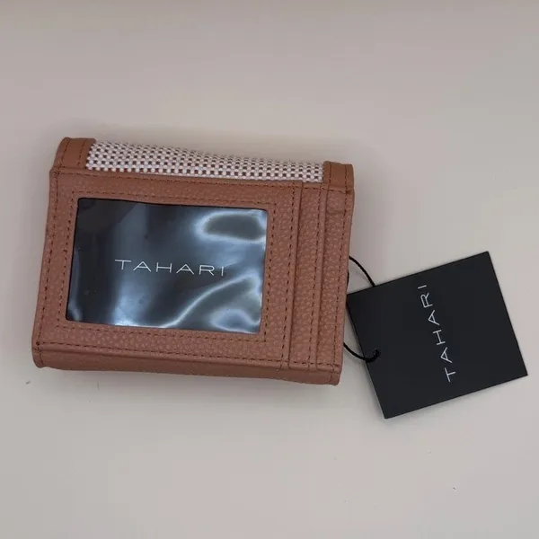 Tahari Zane Women Tan Pebble Faux Leather Woven‎ Trifold Wallet Terracotta NWT - Image 2